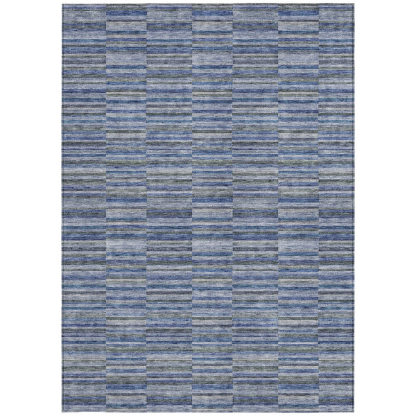 Homeroots 3' Stylish Navy And Denim Striped Washable Area Rug For Indoor And Outdoor Spaces, Durable Design 3' X 5' Polyester 587908