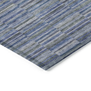 Homeroots 3' Stylish Navy And Denim Striped Washable Area Rug For Indoor And Outdoor Spaces, Durable Design 3' X 5' Polyester 587908