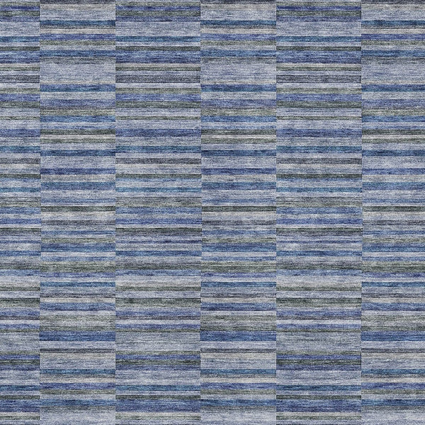 Homeroots 3' Stylish Navy And Denim Striped Washable Area Rug For Indoor And Outdoor Spaces, Durable Design 3' X 5' Polyester 587908
