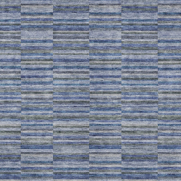 Homeroots 3' Stylish Navy And Denim Striped Washable Area Rug For Indoor And Outdoor Spaces, Durable Design 5' X 8' Polyester 587909
