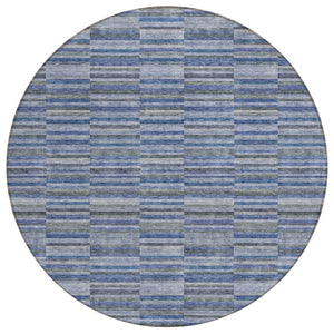 HomeRoots 5' Navy Blue and Denim Striped Area Rug - Durable, Washable Design for Indoor and Outdoor Spaces 8' Round 587910