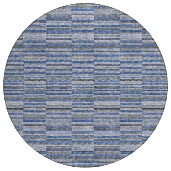 HomeRoots 5' Navy Blue and Denim Striped Area Rug - Durable, Washable Design for Indoor and Outdoor Spaces 8' Round 587910
