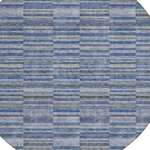 Homeroots 3' Stylish Navy And Denim Striped Washable Area Rug For Indoor And Outdoor Spaces, Durable Design 8' Round Polyester 587910