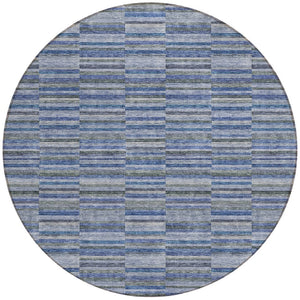 Homeroots 3' Stylish Navy And Denim Striped Washable Area Rug For Indoor And Outdoor Spaces, Durable Design 8' Round Polyester 587910