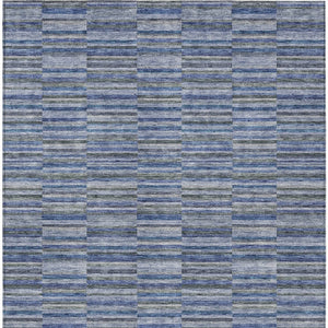 Homeroots 3' Stylish Navy And Denim Striped Washable Area Rug For Indoor And Outdoor Spaces, Durable Design 8' X 10' Polyester 587911