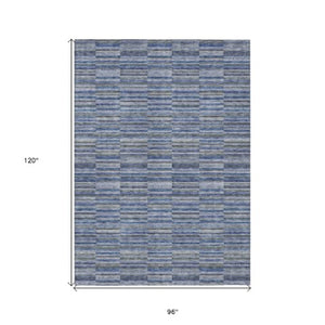 Homeroots 3' Stylish Navy And Denim Striped Washable Area Rug For Indoor And Outdoor Spaces, Durable Design 8' X 10' Polyester 587911