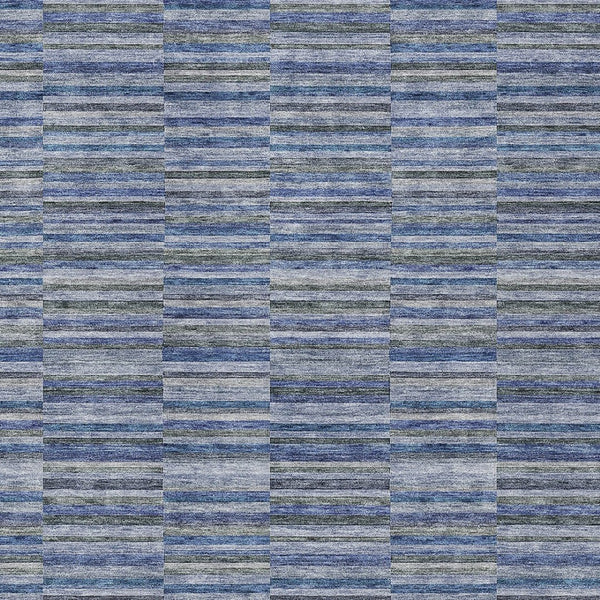 Homeroots 3' Stylish Navy And Denim Striped Washable Area Rug For Indoor And Outdoor Spaces, Durable Design 8' X 10' Polyester 587911