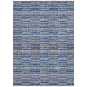 Homeroots 3' Stylish Navy And Denim Striped Washable Area Rug For Indoor And Outdoor Spaces, Durable Design 9' X 12' Polyester 587912
