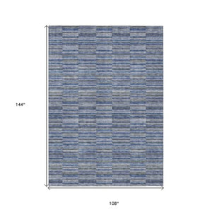 Homeroots 3' Stylish Navy And Denim Striped Washable Area Rug For Indoor And Outdoor Spaces, Durable Design 9' X 12' Polyester 587912