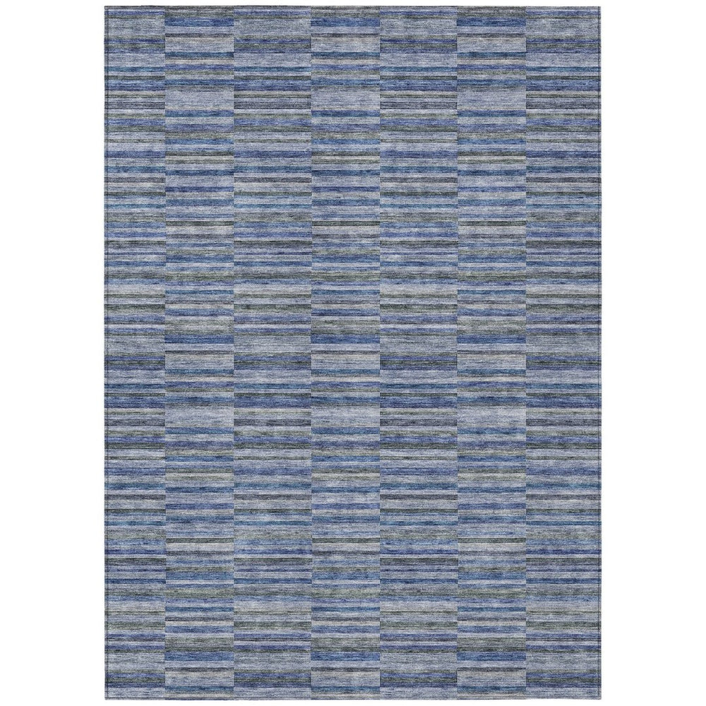 HomeRoots 9' Navy and Denim Blue Striped Indoor Outdoor Area Rug - Durable, Washable, Coastal Style for Any Space 9' X 12' 587912