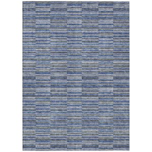 HomeRoots 9' Navy and Denim Blue Striped Indoor Outdoor Area Rug - Durable, Washable, Coastal Style for Any Space 9' X 12' 587912
