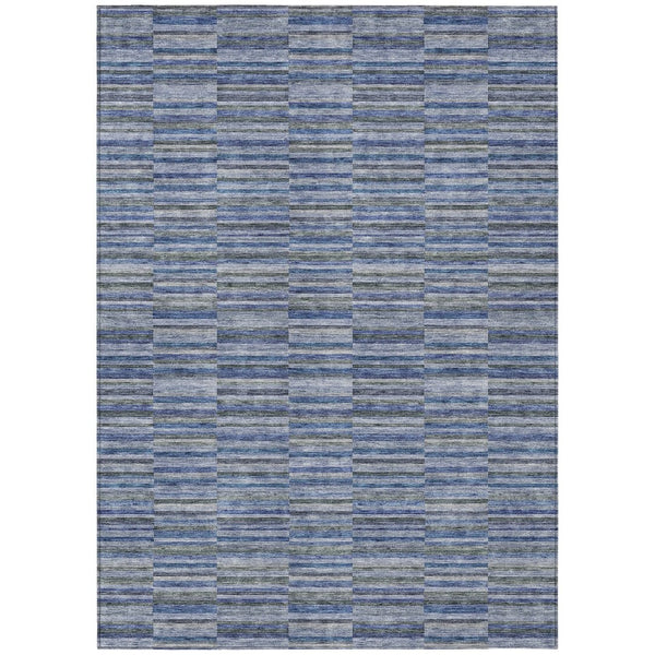 HomeRoots 9' Navy and Denim Blue Striped Indoor Outdoor Area Rug - Durable, Washable, Coastal Style for Any Space 9' X 12' 587912