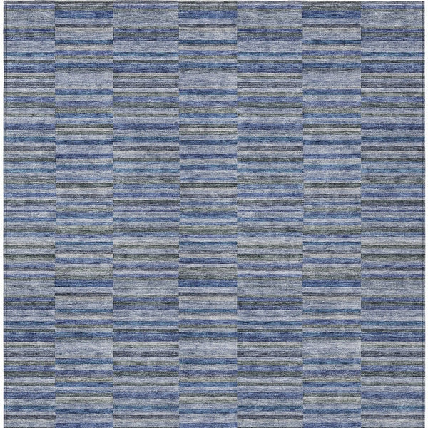 Homeroots 3' Stylish Navy And Denim Striped Washable Area Rug For Indoor And Outdoor Spaces, Durable Design 10' X 14' Polyester 587913