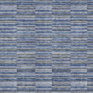 Homeroots 3' Stylish Navy And Denim Striped Washable Area Rug For Indoor And Outdoor Spaces, Durable Design 10' X 14' Polyester 587913