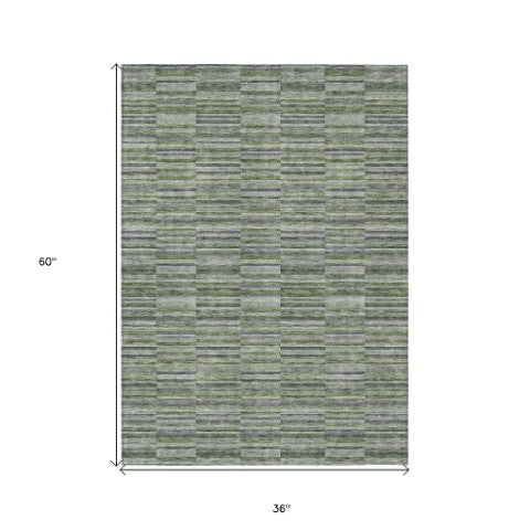 Homeroots 3' Stylish Navy And Denim Striped Washable Area Rug For Indoor And Outdoor Spaces, Durable Design 3' X 5' Polyester 587914