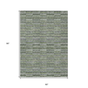 Homeroots 3' Stylish Navy And Denim Striped Washable Area Rug For Indoor And Outdoor Spaces, Durable Design 5' X 8' Polyester 587915
