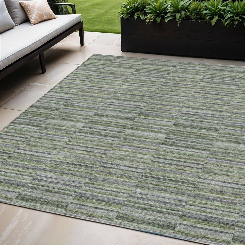HomeRoots 5' Olive Green and Gray Striped Washable Area Rug for Indoor and Outdoor Spaces, Easy Care & Durable 5' X 8' 587915