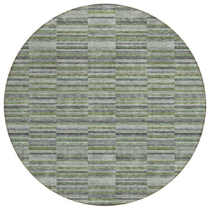 HomeRoots 5' Olive Green and Gray Striped Washable Area Rug for Indoor and Outdoor Spaces, Easy Care & Durable 8' Round 587916