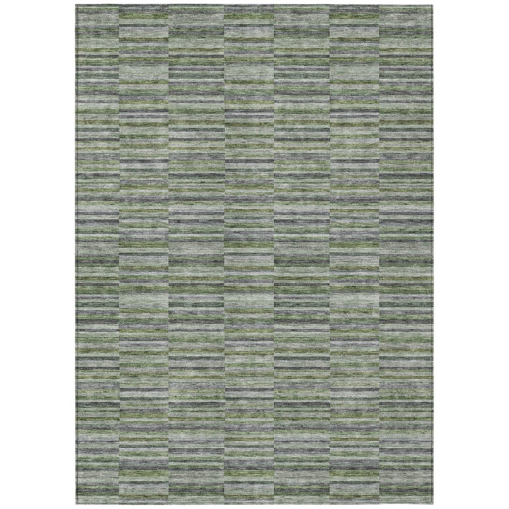 HomeRoots 9' Olive Green and Gray Striped Washable Area Rug - Durable Indoor Outdoor Style for High-Traffic Spaces 9' X 12' 587918