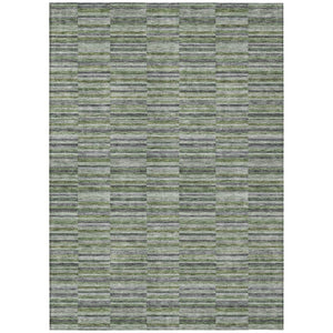 HomeRoots 9' Olive Green and Gray Striped Washable Area Rug - Durable Indoor Outdoor Style for High-Traffic Spaces 9' X 12' 587918