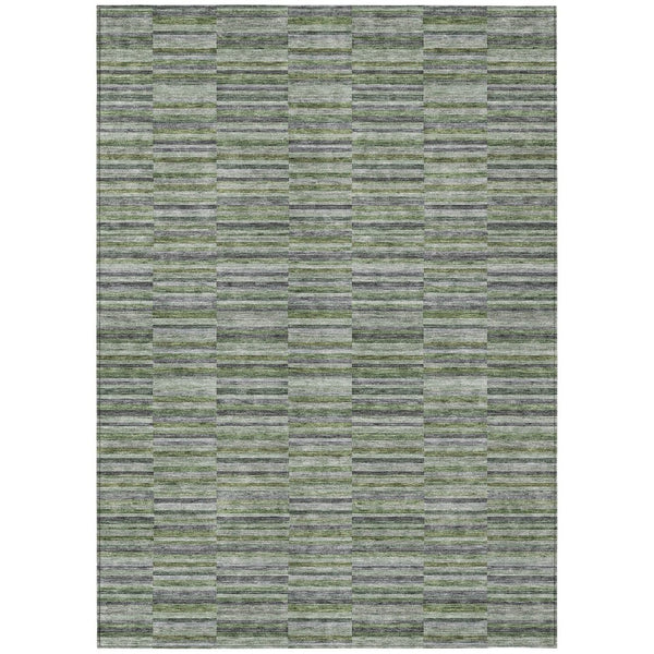 HomeRoots 9' Olive Green and Gray Striped Washable Area Rug - Durable Indoor Outdoor Style for High-Traffic Spaces 9' X 12' 587918