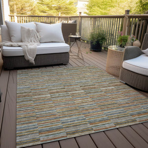 Homeroots 3' Stylish Navy And Denim Striped Washable Area Rug For Indoor And Outdoor Spaces, Durable Design 3' X 5' Polyester 587920