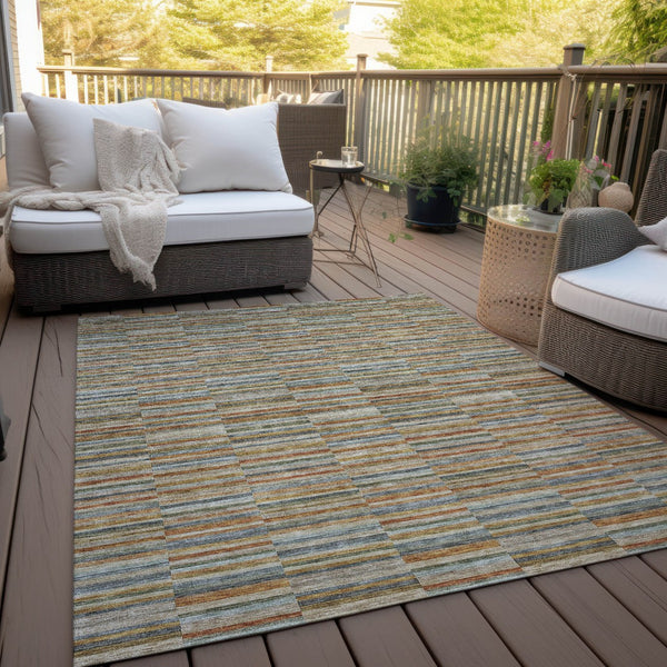 Homeroots 3' Stylish Navy And Denim Striped Washable Area Rug For Indoor And Outdoor Spaces, Durable Design 3' X 5' Polyester 587920