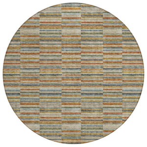 HomeRoots 5' Vibrant Orange Copper and Gray Striped Washable Indoor Outdoor Area Rug for Versatile Spaces 8' Round 587922