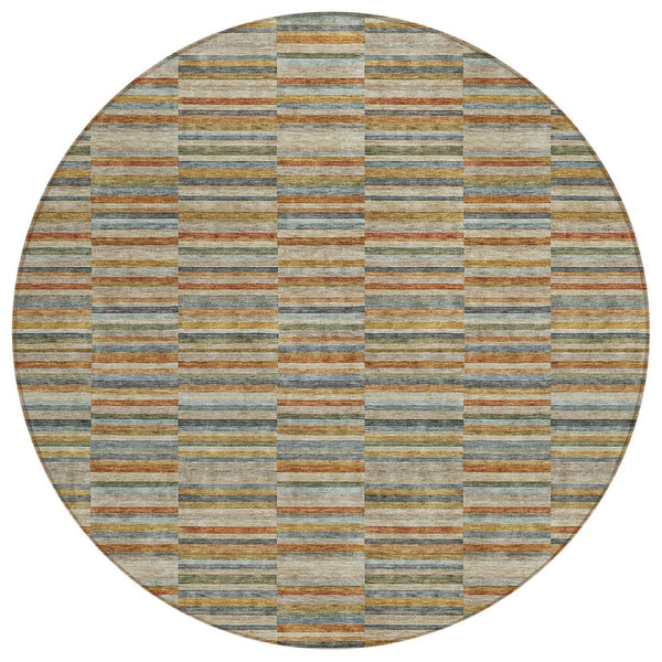 HomeRoots 5' Vibrant Orange Copper and Gray Striped Washable Indoor Outdoor Area Rug for Versatile Spaces 8' Round 587922