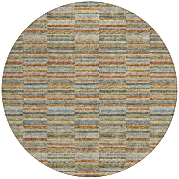 Homeroots 3' Stylish Navy And Denim Striped Washable Area Rug For Indoor And Outdoor Spaces, Durable Design 8' Round Polyester 587922