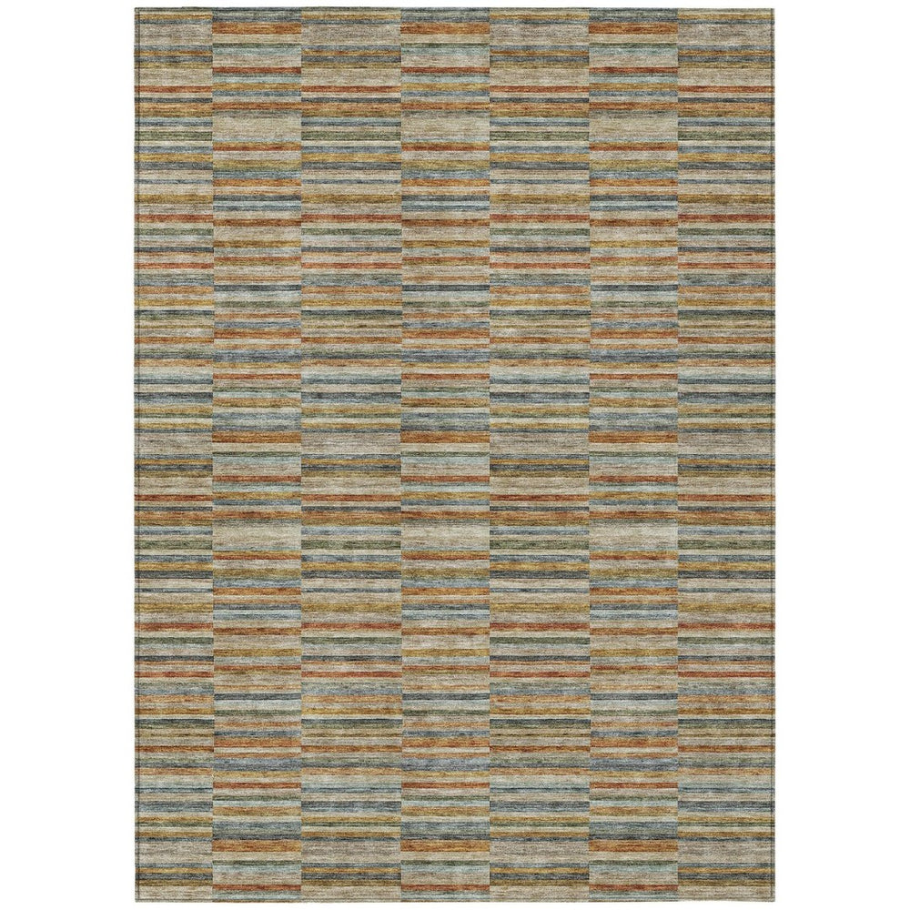 HomeRoots 5' Vibrant Orange Copper and Gray Striped Washable Indoor Outdoor Area Rug for Versatile Spaces 8' X 10' 587923