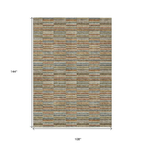 Homeroots 3' Stylish Navy And Denim Striped Washable Area Rug For Indoor And Outdoor Spaces, Durable Design 9' X 12' Polyester 587924