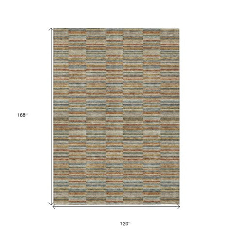 Homeroots 3' Stylish Navy And Denim Striped Washable Area Rug For Indoor And Outdoor Spaces, Durable Design 10' X 14' Polyester 587925