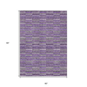 Homeroots 3' Stylish Navy And Denim Striped Washable Area Rug For Indoor And Outdoor Spaces, Durable Design 5' X 8' Polyester 587927