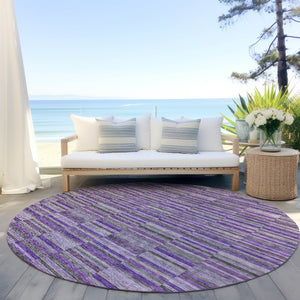 Homeroots 3' Stylish Navy And Denim Striped Washable Area Rug For Indoor And Outdoor Spaces, Durable Design 8' Round Polyester 587928