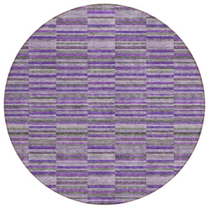 HomeRoots 5' Striped Indoor Outdoor Area Rug in Purple and Lavender - Stain Resistant, Machine Washable Design 8' Round 587928