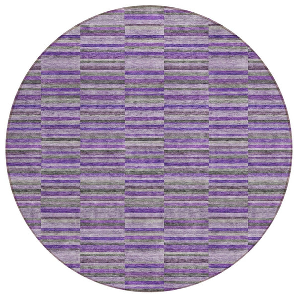HomeRoots 5' Striped Indoor Outdoor Area Rug in Purple and Lavender - Stain Resistant, Machine Washable Design 8' Round 587928