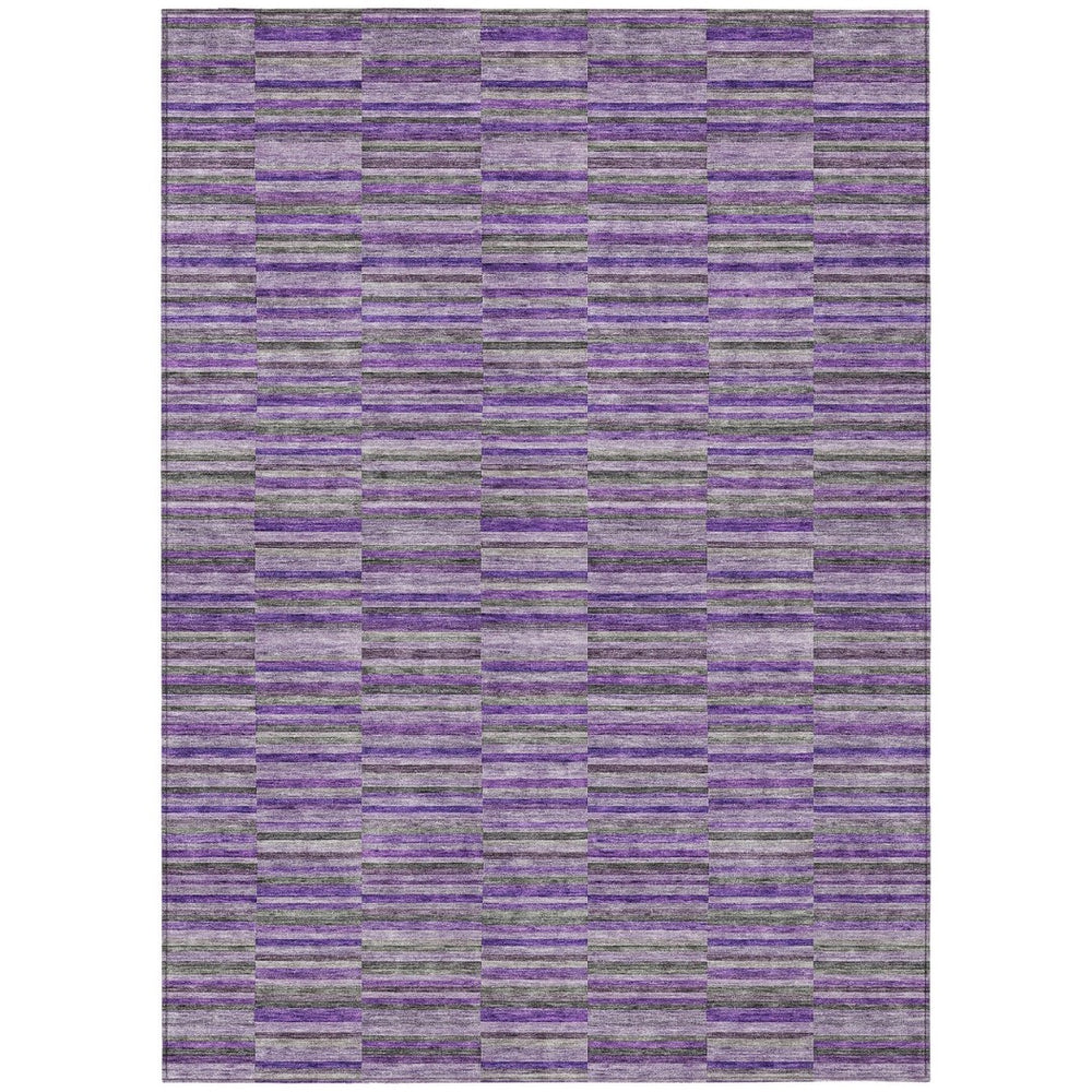 HomeRoots 5' Striped Indoor Outdoor Area Rug in Purple and Lavender - Stain Resistant, Machine Washable Design 8' X 10' 587929