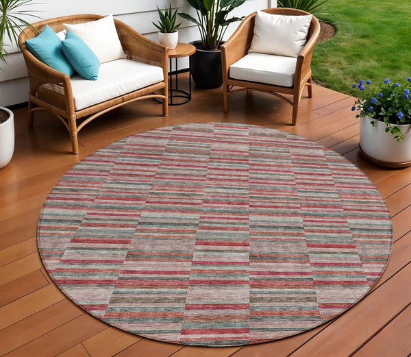 Homeroots 3' Stylish Navy And Denim Striped Washable Area Rug For Indoor And Outdoor Spaces, Durable Design 8' Round Polyester 587934