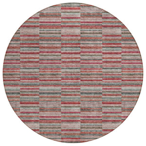 HomeRoots 5' Striped Area Rug in Red, Beige & Copper - Durable, Washable Design for Indoor and Outdoor Use 8' Round 587934