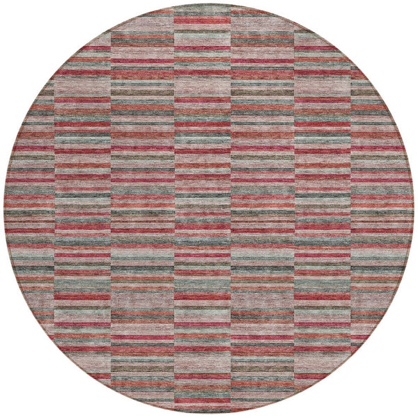 Homeroots 3' Stylish Navy And Denim Striped Washable Area Rug For Indoor And Outdoor Spaces, Durable Design 8' Round Polyester 587934