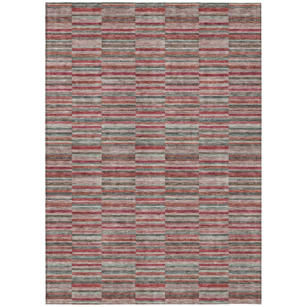 HomeRoots 9' Washable Indoor Outdoor Area Rug in Red, Beige, and Copper Stripes – Durable, Stylish, Easy Care! 9' X 12' 587936