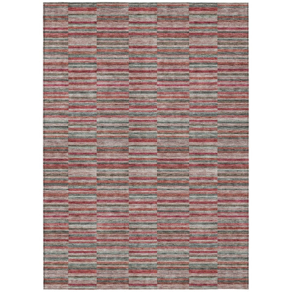 HomeRoots 5' Striped Area Rug in Red, Beige & Copper - Durable, Washable Design for Indoor and Outdoor Use 10' X 14' 587937