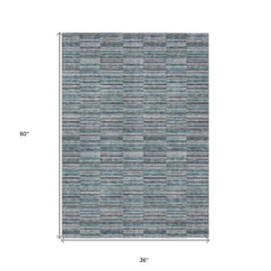 Homeroots 3' Stylish Navy And Denim Striped Washable Area Rug For Indoor And Outdoor Spaces, Durable Design 3' X 5' Polyester 587938