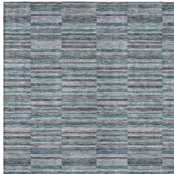 Homeroots 3' Stylish Navy And Denim Striped Washable Area Rug For Indoor And Outdoor Spaces, Durable Design 3' X 5' Polyester 587938