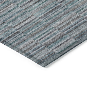 Homeroots 3' Stylish Navy And Denim Striped Washable Area Rug For Indoor And Outdoor Spaces, Durable Design 5' X 8' Polyester 587939
