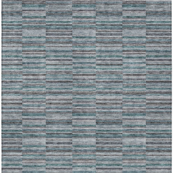 Homeroots 3' Stylish Navy And Denim Striped Washable Area Rug For Indoor And Outdoor Spaces, Durable Design 5' X 8' Polyester 587939
