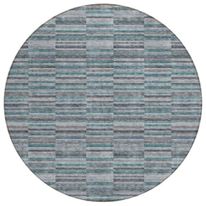 HomeRoots 5' Stylish Teal Blue Aqua and Gray Striped Washable Area Rug for Indoor and Outdoor Spaces 8' Round 587940