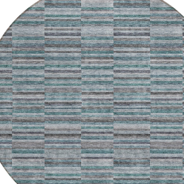 Homeroots 3' Stylish Navy And Denim Striped Washable Area Rug For Indoor And Outdoor Spaces, Durable Design 8' Round Polyester 587940