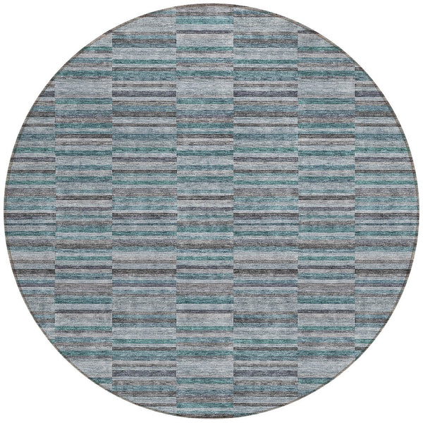 Homeroots 3' Stylish Navy And Denim Striped Washable Area Rug For Indoor And Outdoor Spaces, Durable Design 8' Round Polyester 587940